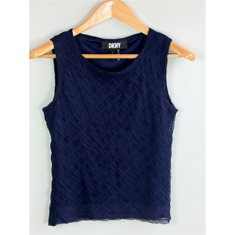 DKNY Navy Textured Sleeveless Blouse XS